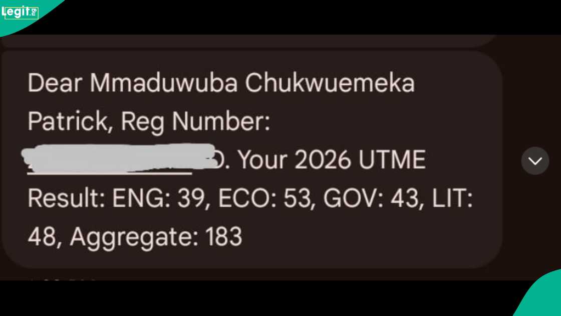 A man who wants to study theatre arts shows his UTME 2026 results and celebrates online.