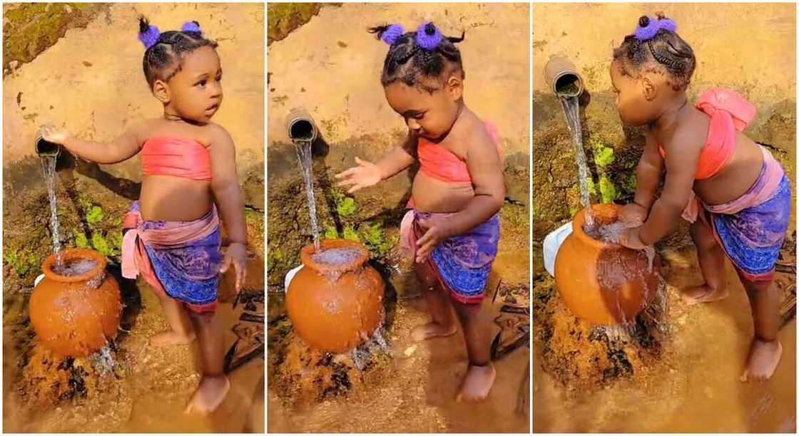Photos of a girl fetching water with a brown clay pot. Photos of a girl fetching water with a brown clay pot.
