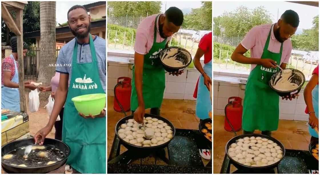 Photos of Akara Ayo, a Nigerian man who fries and sells Akara.