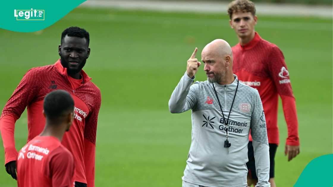 Victor Boniface, Erik ten Hag, Bayer Leverkusen, North Rhine-Westphalia, Germany.