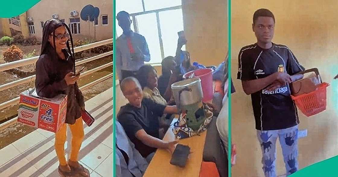 Students take pots, baskets to school Students take pots, baskets to school