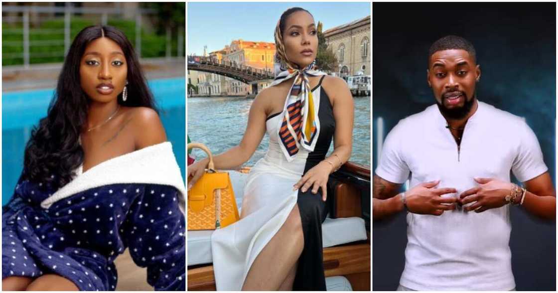 BBNaija housemates Doyin, Maria Chike and Sheggz BBNaija housemates Doyin, Maria Chike and Sheggz