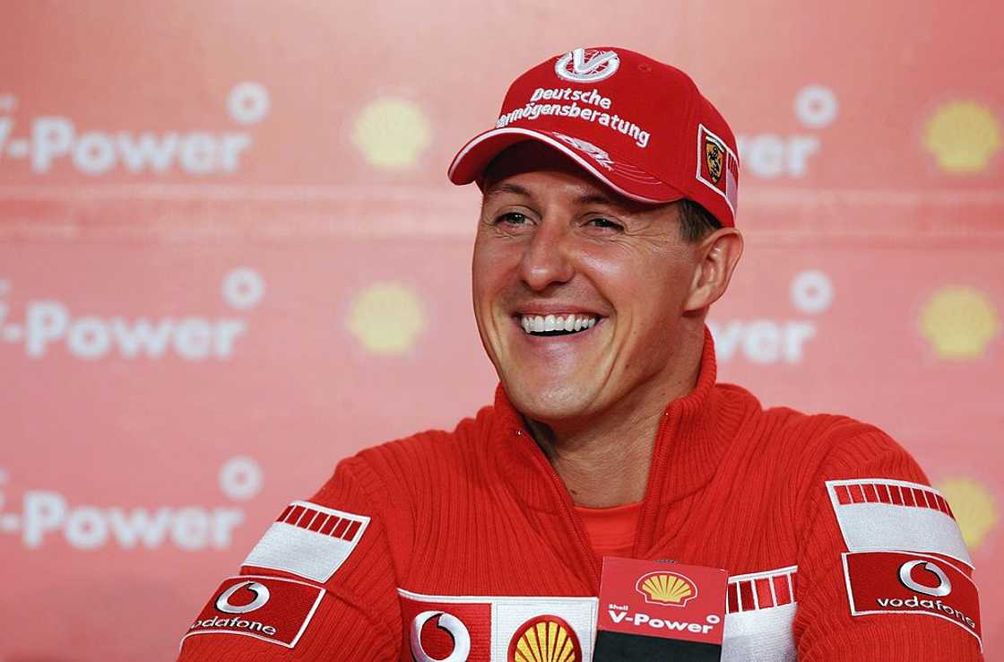 Michael Schumacher talking to the media in Sao Paulo, Brazil