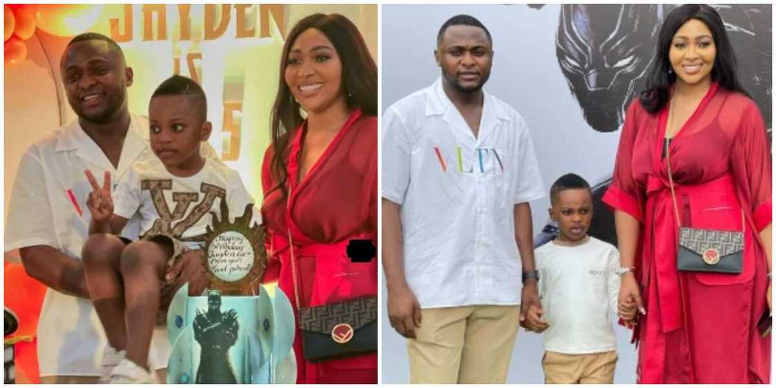 Photos of Ubi Franklin and Lilian Esoro with their son.