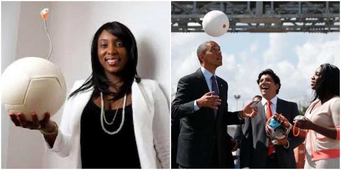 Nigerian-American lady invents football that can produce electricity and power 6 hours of LED light Nigerian-American lady invents football that can produce electricity and power 6 hours of LED light
