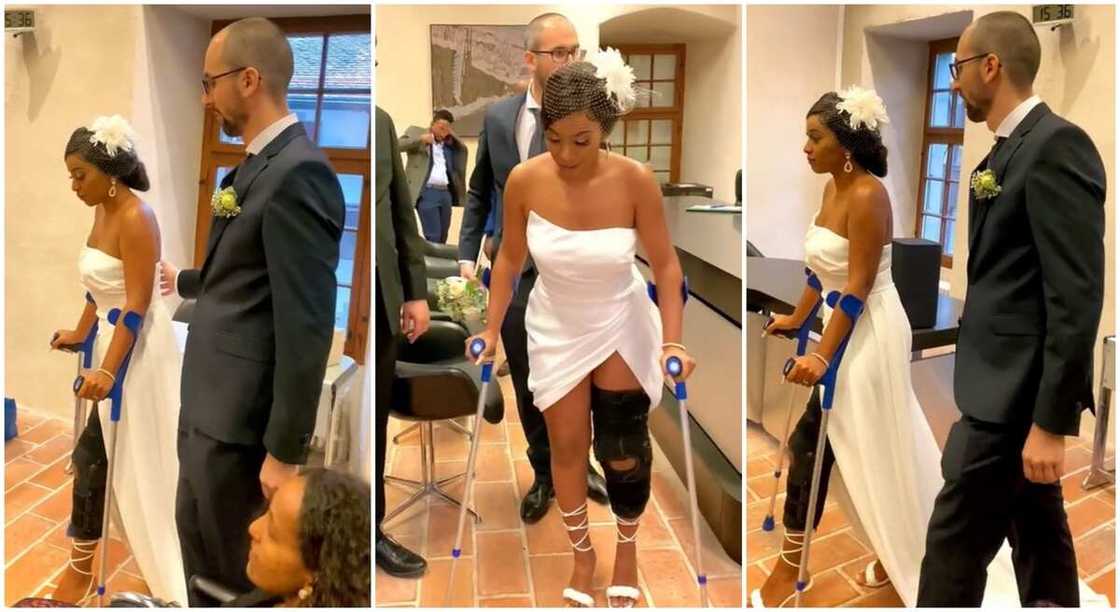 Photos of a lady with walking stick at her wedding. Photos of a lady with walking stick at her wedding.