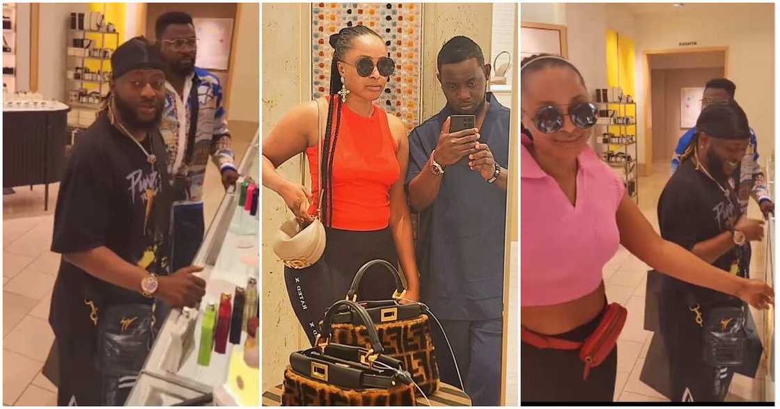 Singer Olu Maintain, comedian AY Makun's wife shopping