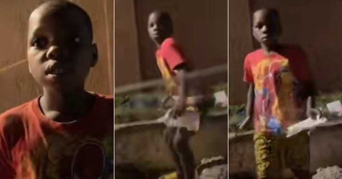 Man sees little boy reading with streetlight