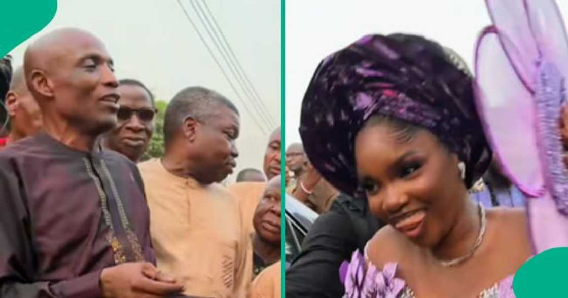 Bride rejoices after receiving a car from her father on her wedding day.