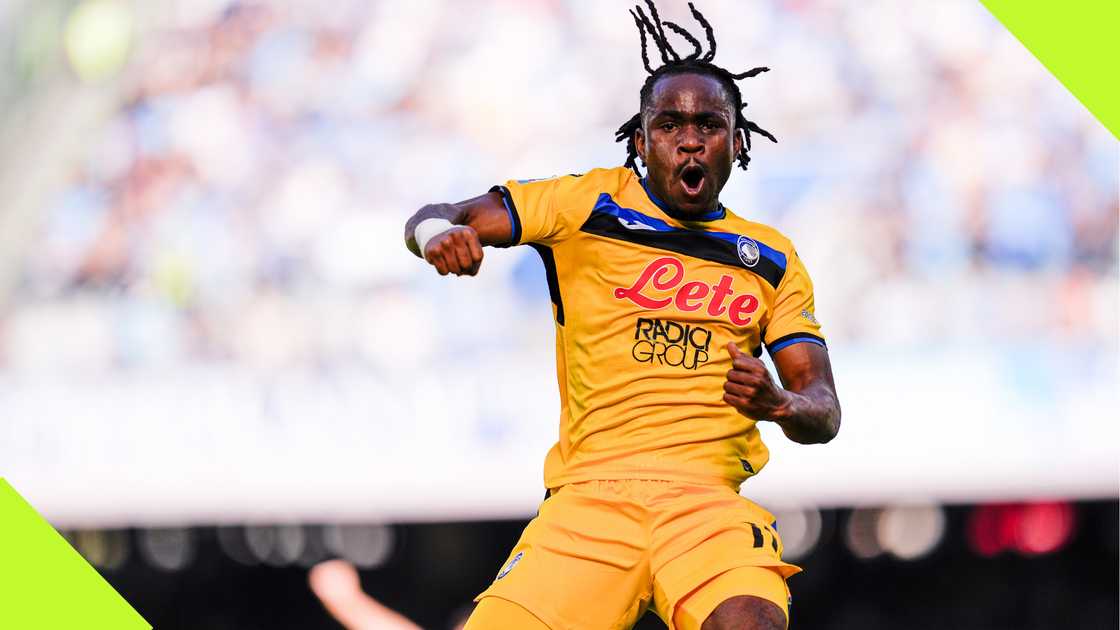 Ademola Lookman celebrates after scoring for Atalanta against Napoli