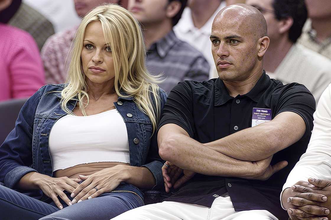 Pamela Anderson and Kelly Slater watch an NBA game Pamela Anderson and Kelly Slater watch an NBA game