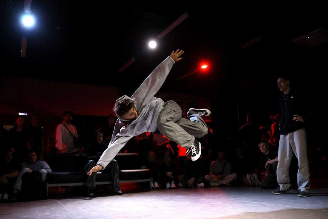 An athlete performs during 'Locals Only' breaking competition at a dance club in Moscow