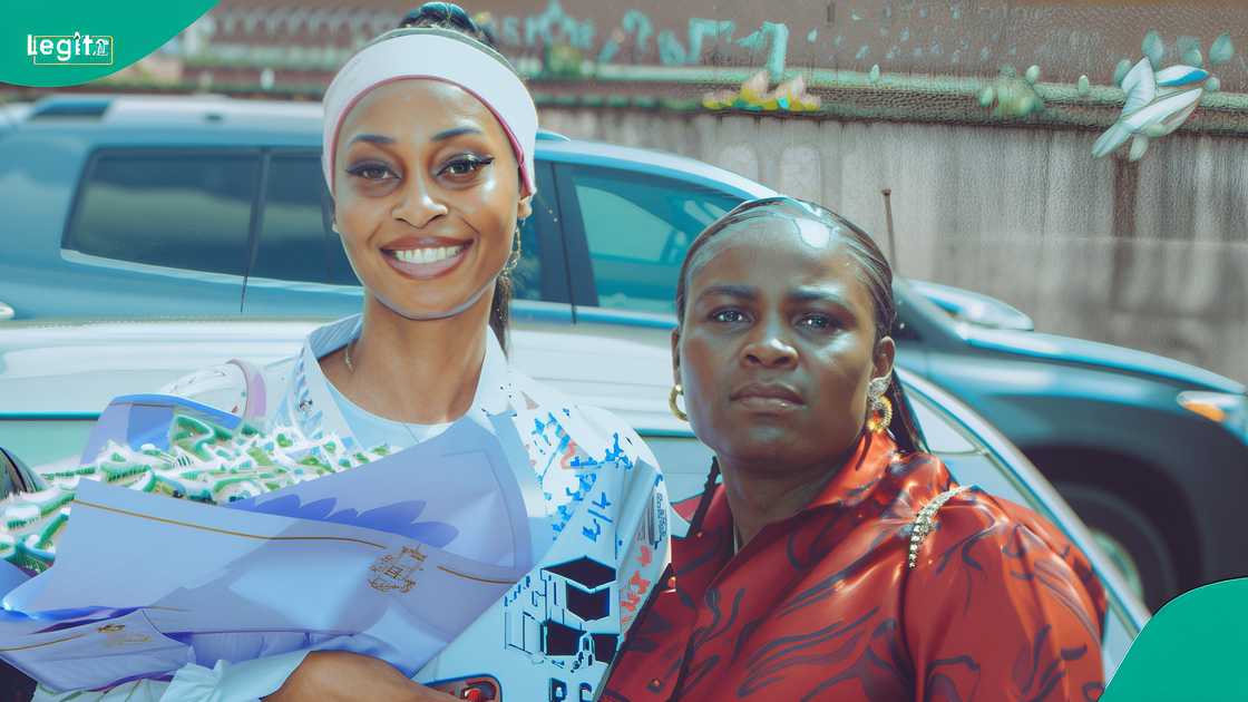 A lady gets emotional as her stepmother lays out wrappers for her on her sign-out day.