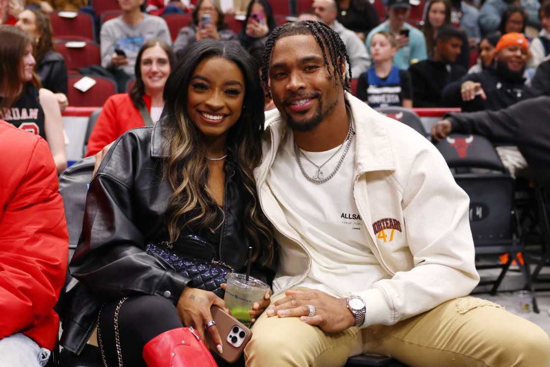 Simone Biles and Jonathan Owens in Chicago, Illinois. Simone Biles and Jonathan Owens in Chicago, Illinois.