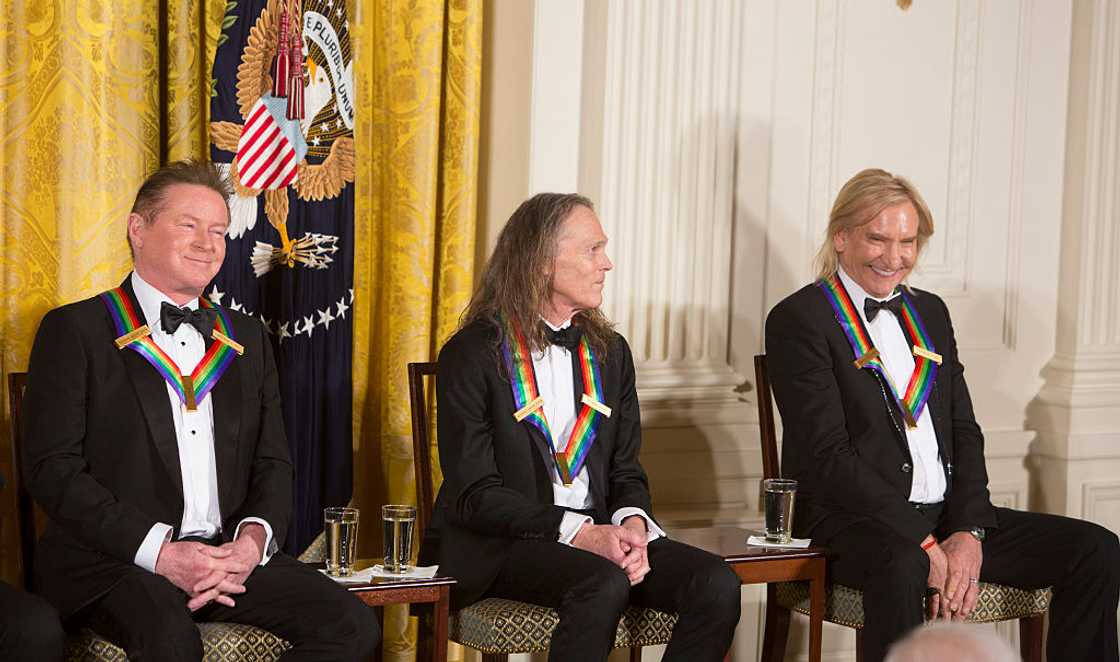 Members of the Eagles: Don Henley, Timothy B. Schmit and Joe Walsh at the White House Members of the Eagles: Don Henley, Timothy B. Schmit and Joe Walsh at the White House