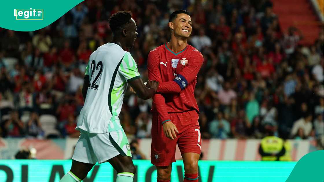 Cristiano Ronaldo with Akor Adams during the International Friendly match between Portugal and Nigeria. Photo by Gualter Fatia Cristiano Ronaldo with Akor Adams during the International Friendly match between Portugal and Nigeria. Photo by Gualter Fatia