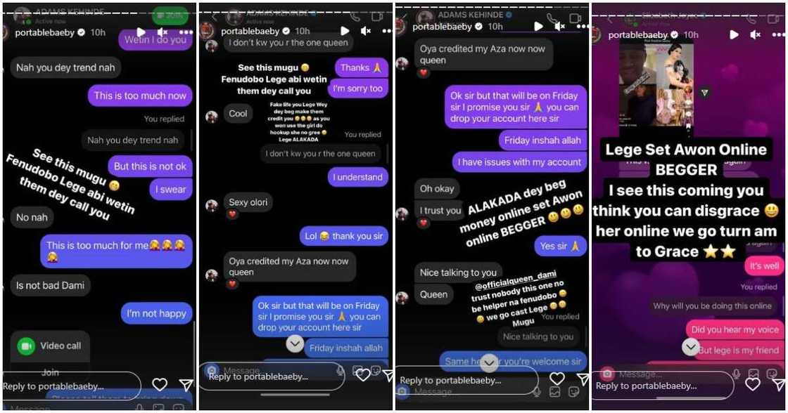 Screenshots of Lege begging Queen Dami for money Screenshots of Lege begging Queen Dami for money