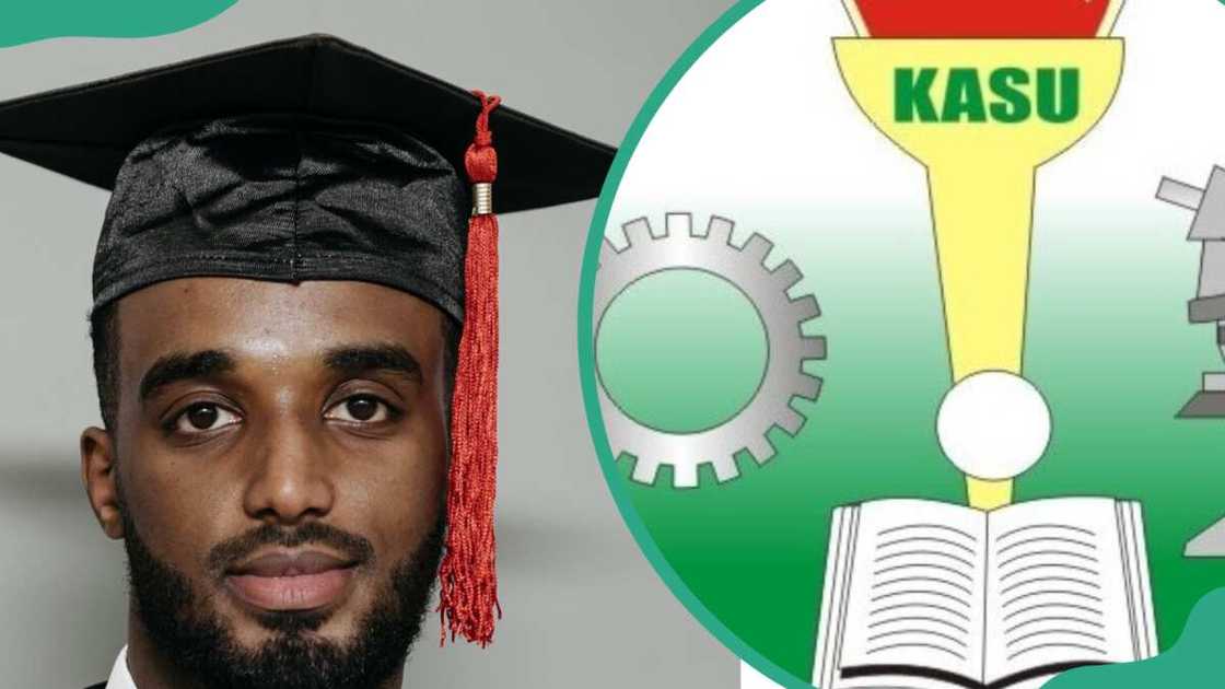 A student wearing a graduation cap (L), Kaduna State University logo (R) A student wearing a graduation cap (L), Kaduna State University logo (R)