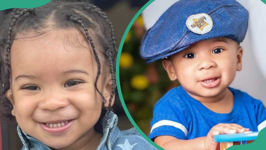 Tobias Khale in a denim shirt smiling (L). Keyshia Cole's son in a blue T-shirt and hat (R) Tobias Khale in a denim shirt smiling (L). Keyshia Cole's son in a blue T-shirt and hat (R)
