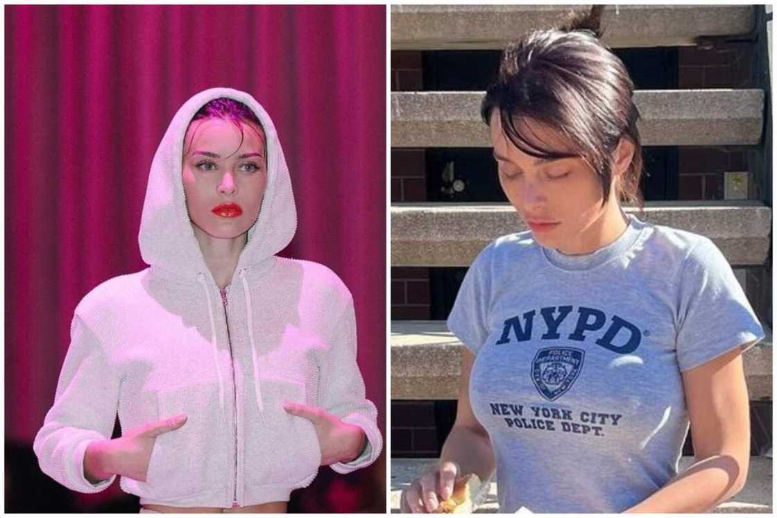 Lana Rhoades in a white hoodie and in a NYPD t-shirt Lana Rhoades in a white hoodie and in a NYPD t-shirt