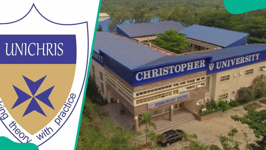 Christopher University official logo and administrative building Christopher University official logo and administrative building