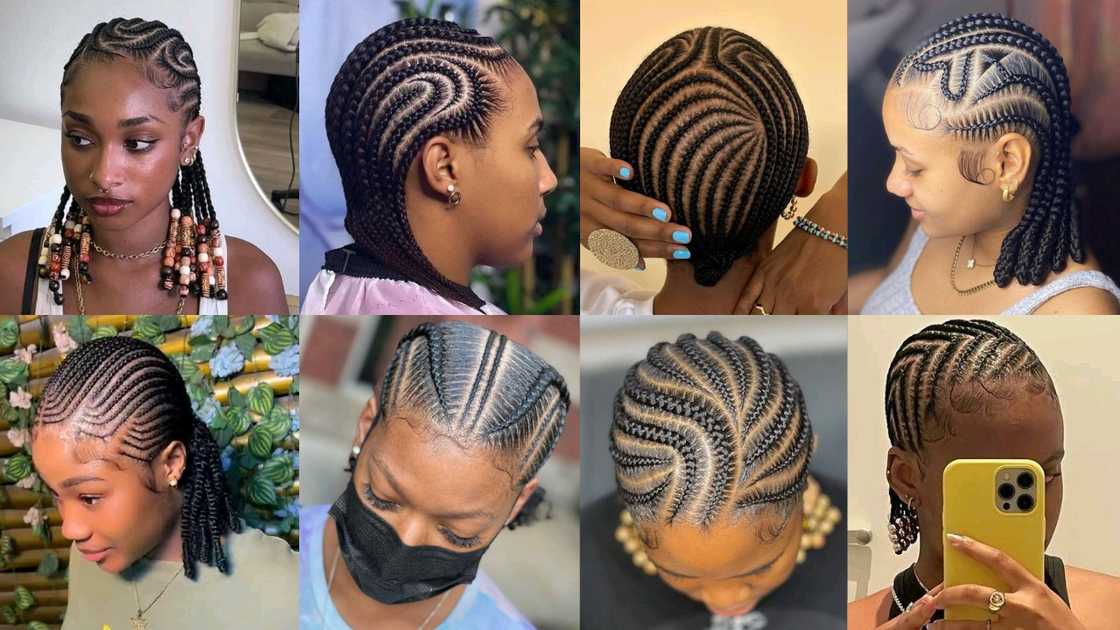 Short all-back Ghana weaving hairstyles for natural hair.