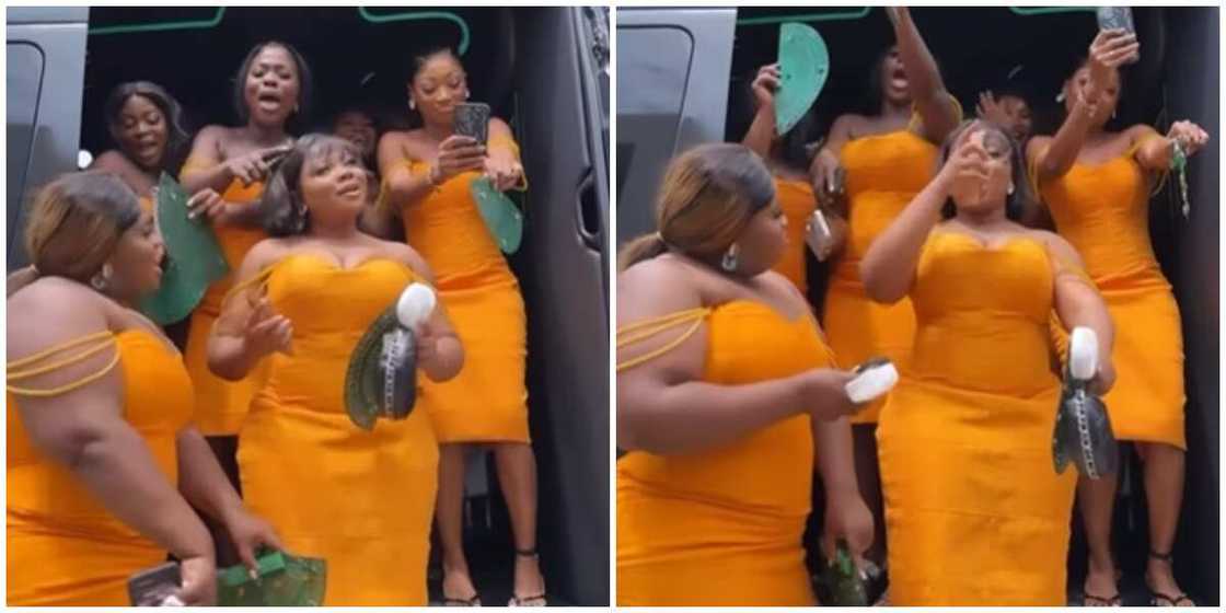 Bridesmaids in yellow dresses