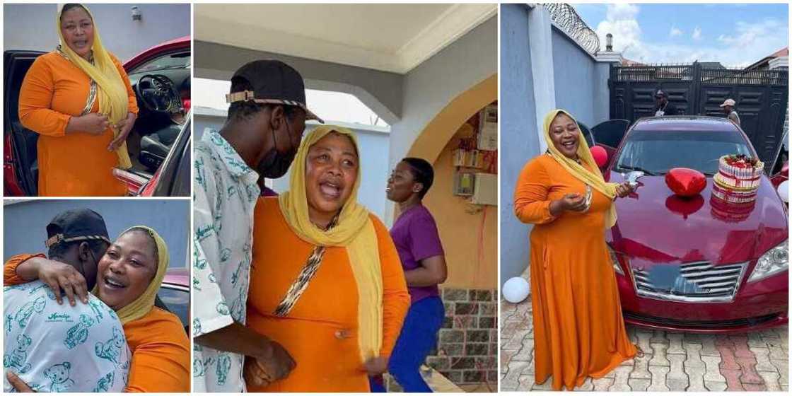 Priceless moment Nigerian woman blushes, hugs son tightly as he gifts her new car Priceless moment Nigerian woman blushes, hugs son tightly as he gifts her new car