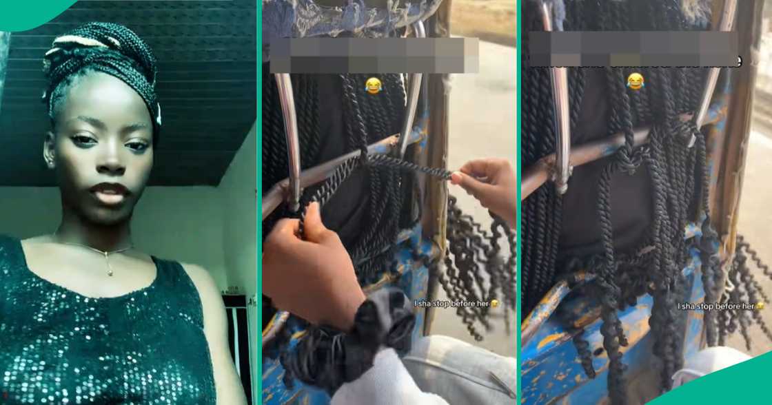 Lady shows what she did to passenger's braids inside keke