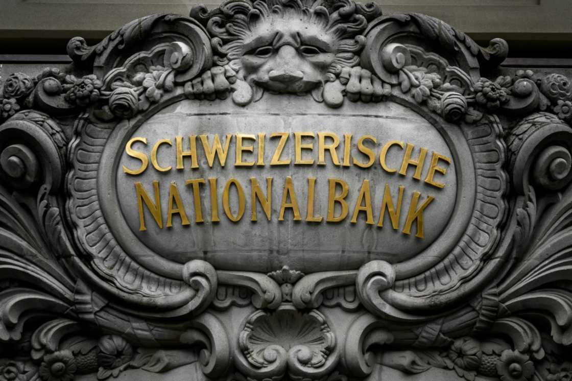 The engraved facade of the Swiss National Bank headquarters in the capital Bern The engraved facade of the Swiss National Bank headquarters in the capital Bern
