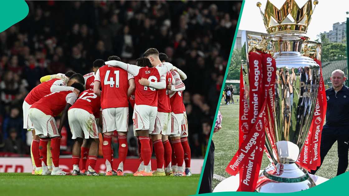 Arsenal players and the EPL trophy. Photo by Catherine Ivill Arsenal players and the EPL trophy. Photo by Catherine Ivill