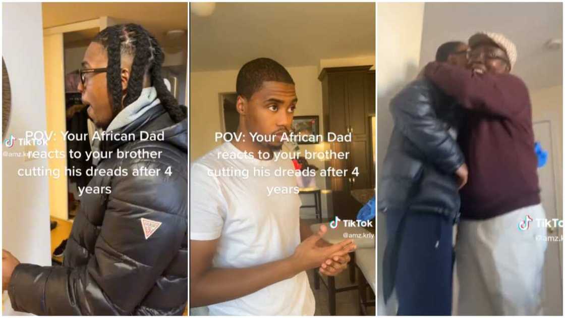 Father-son moment/man shaved off his dreadlocks. Father-son moment/man shaved off his dreadlocks.