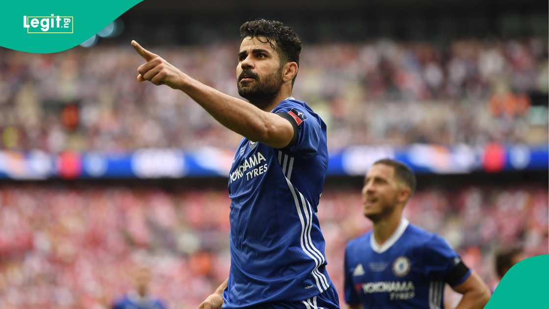 Diego Costa, Eden Hazard, Chelsea, Arsenal, Wembley Stadium, London, England, FA Cup. Diego Costa, Eden Hazard, Chelsea, Arsenal, Wembley Stadium, London, England, FA Cup.