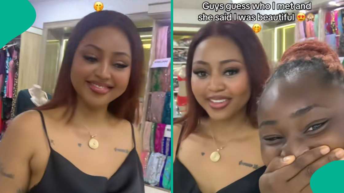 Lady gushes over popular actress Regina Daniels at her shop.
