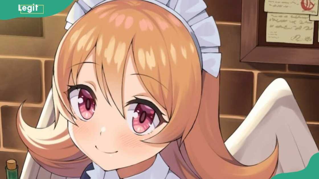 Meidri posing next to a table with fruits and a drink in a bottle Meidri posing next to a table with fruits and a drink in a bottle