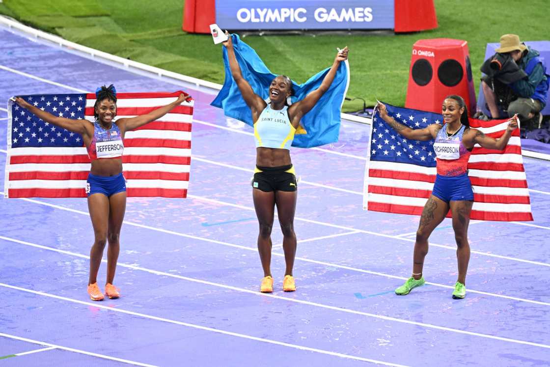 Julien Alfred, Sha'Carri Richardson, Paris 2024, Melissa Jefferson Julien Alfred, Sha'Carri Richardson, Paris 2024, Melissa Jefferson
