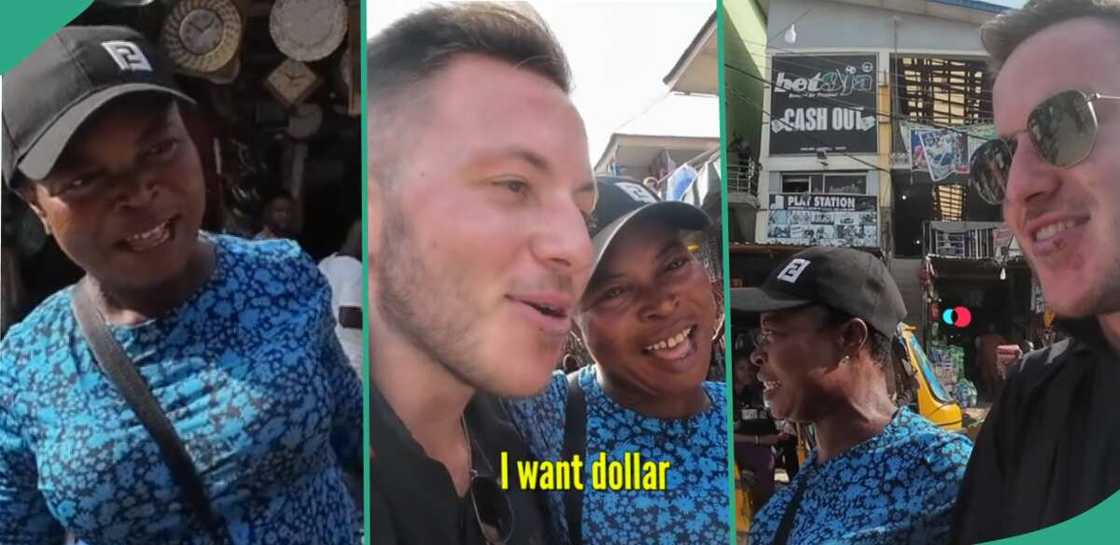 Nigerian trader overjoyed as white man patronises her, begs to be his wife