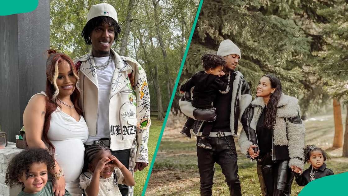 Jazlyn MyChelle, her husband, and her children announcing their third pregnancy