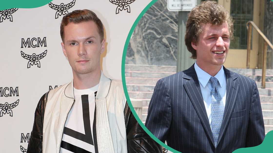 Conrad Hughes Hilton III at a party of the MCM Flagship Store in Hong Kong, China (L). Conrad Hilton outside the court in Los Angeles, California (R). Conrad Hughes Hilton III at a party of the MCM Flagship Store in Hong Kong, China (L). Conrad Hilton outside the court in Los Angeles, California (R).