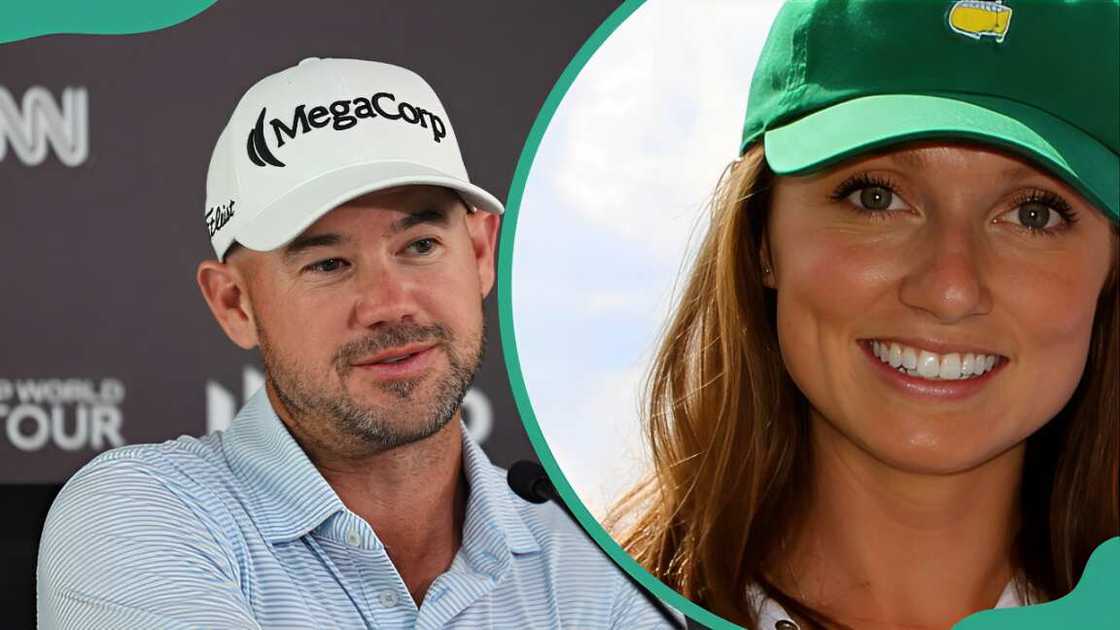 Brian Harman at Emirates Golf Club (L). Harman's wife, Kelly Van Slyke, in an open field (R) Brian Harman at Emirates Golf Club (L). Harman's wife, Kelly Van Slyke, in an open field (R)
