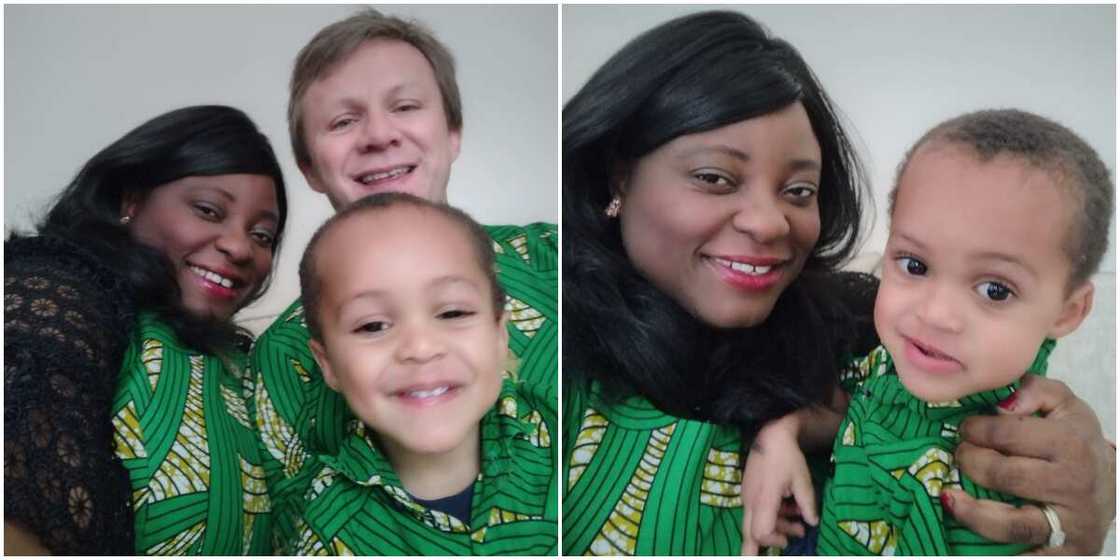 Nigerian lady storms important England birthday party in native wear with Oyinbo husband & son in cute photos Nigerian lady storms important England birthday party in native wear with Oyinbo husband & son in cute photos
