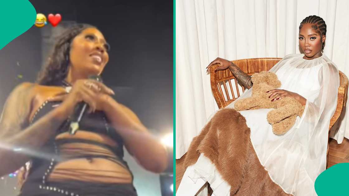 Reactions as Tiwa Savage picks up money from fan. Reactions as Tiwa Savage picks up money from fan.