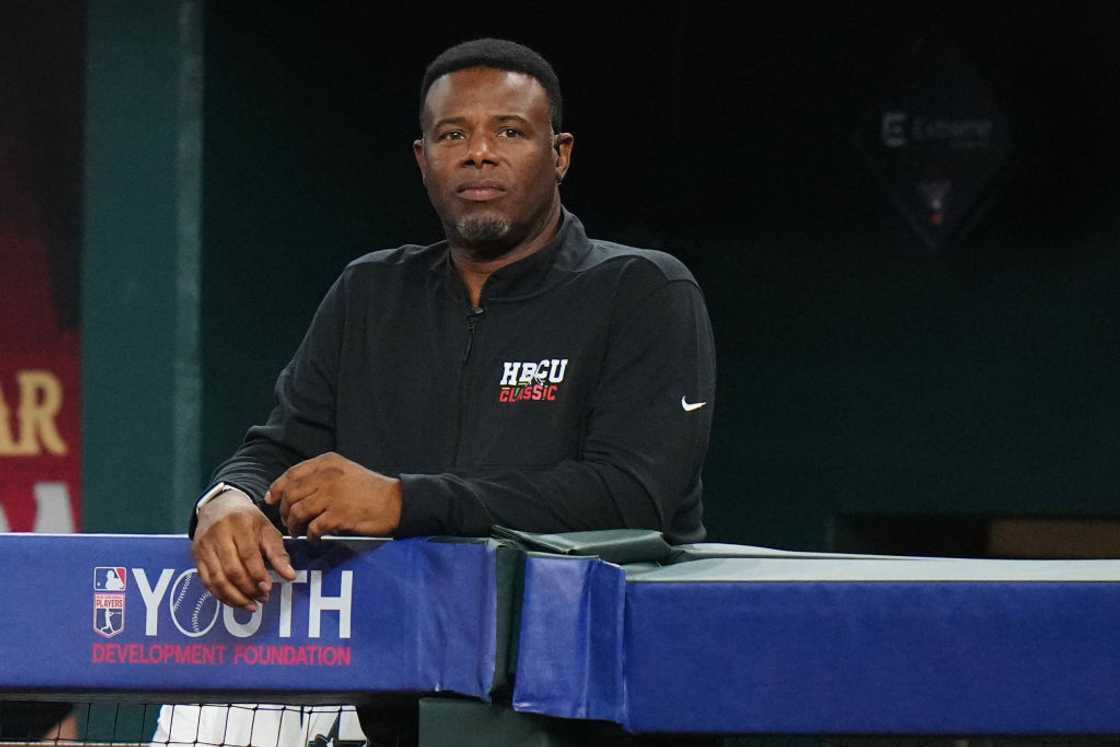 Ken Griffey Jr. looks on at Globe Life Field Ken Griffey Jr. looks on at Globe Life Field