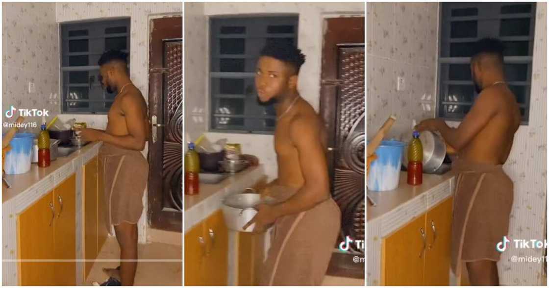 Lady records her boyfriend fumbling in the kitchen Lady records her boyfriend fumbling in the kitchen