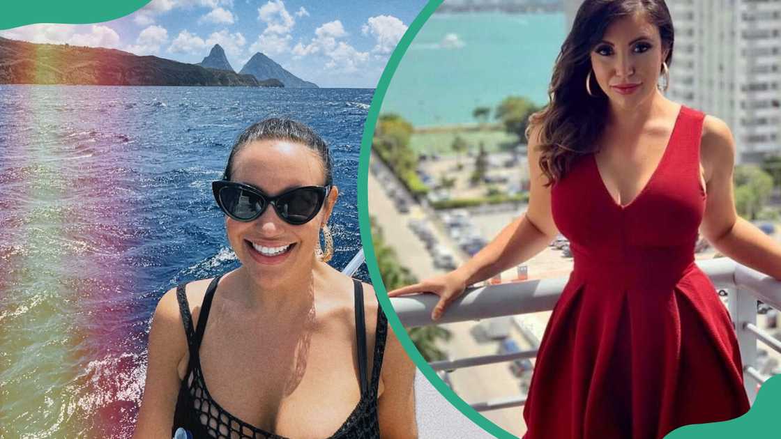 Felicia Combs on her honey moon and on a balcony