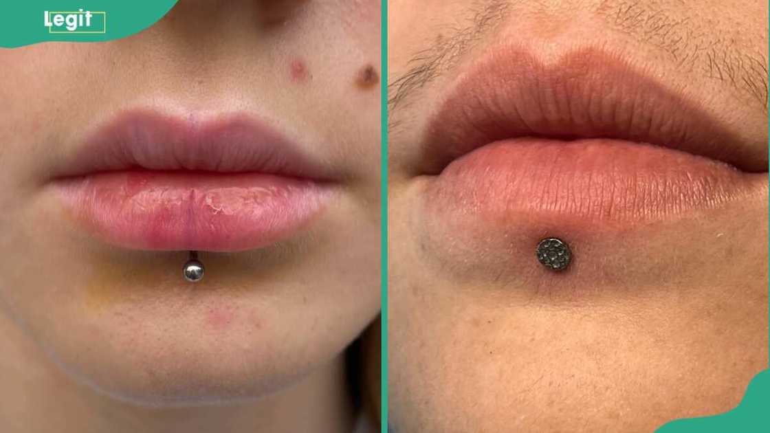 Individuals showcasing a labret lip piercing