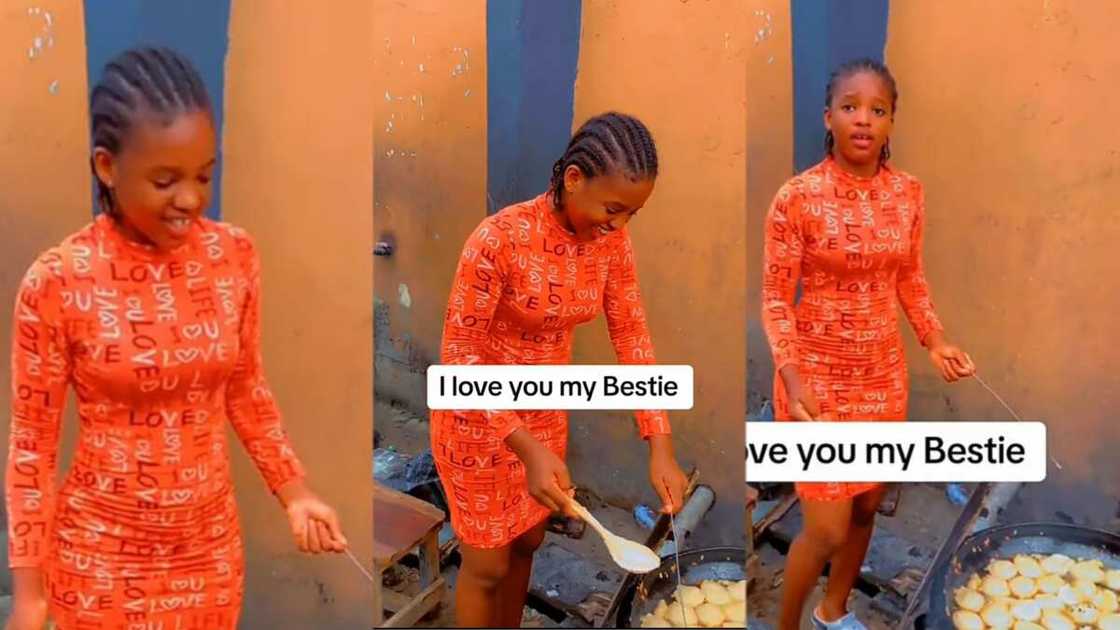 Photo of young girl frying akara Photo of young girl frying akara