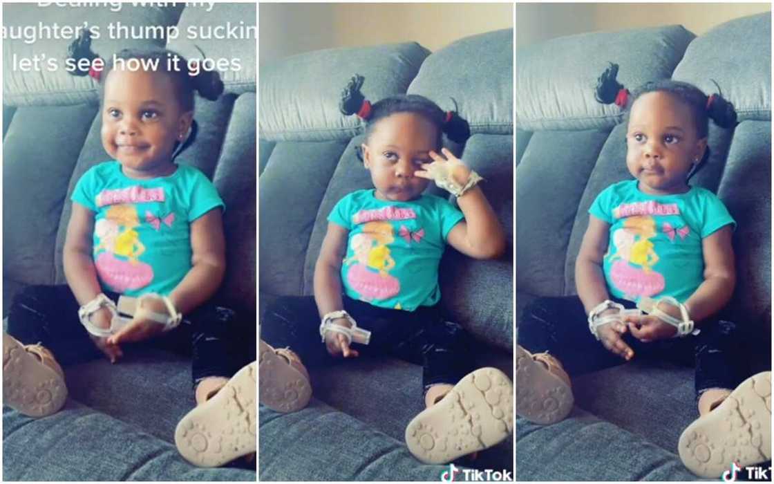 Little girl frustrated for not being able to lick her fingers again