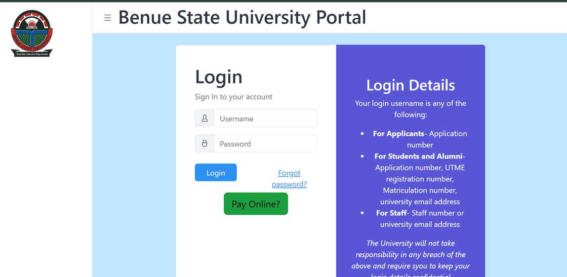 Benue State University portal