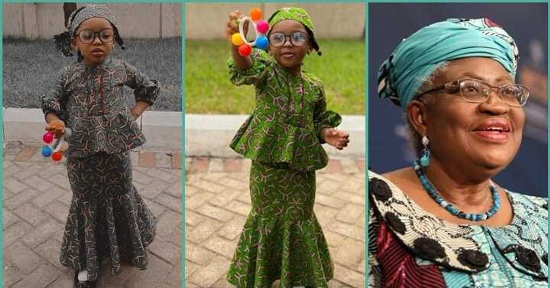 Smart little girl dresses like Okonjo Iweala on school's career day Smart little girl dresses like Okonjo Iweala on school's career day